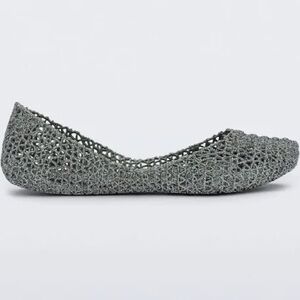 Size 6.5 Melissa + Campana Zig Zag glitter ballet flats Silver